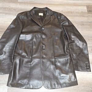 Armani Collezioni Nappa Lambskin Leather Brown Jacket 3 Button Blazer Size 42